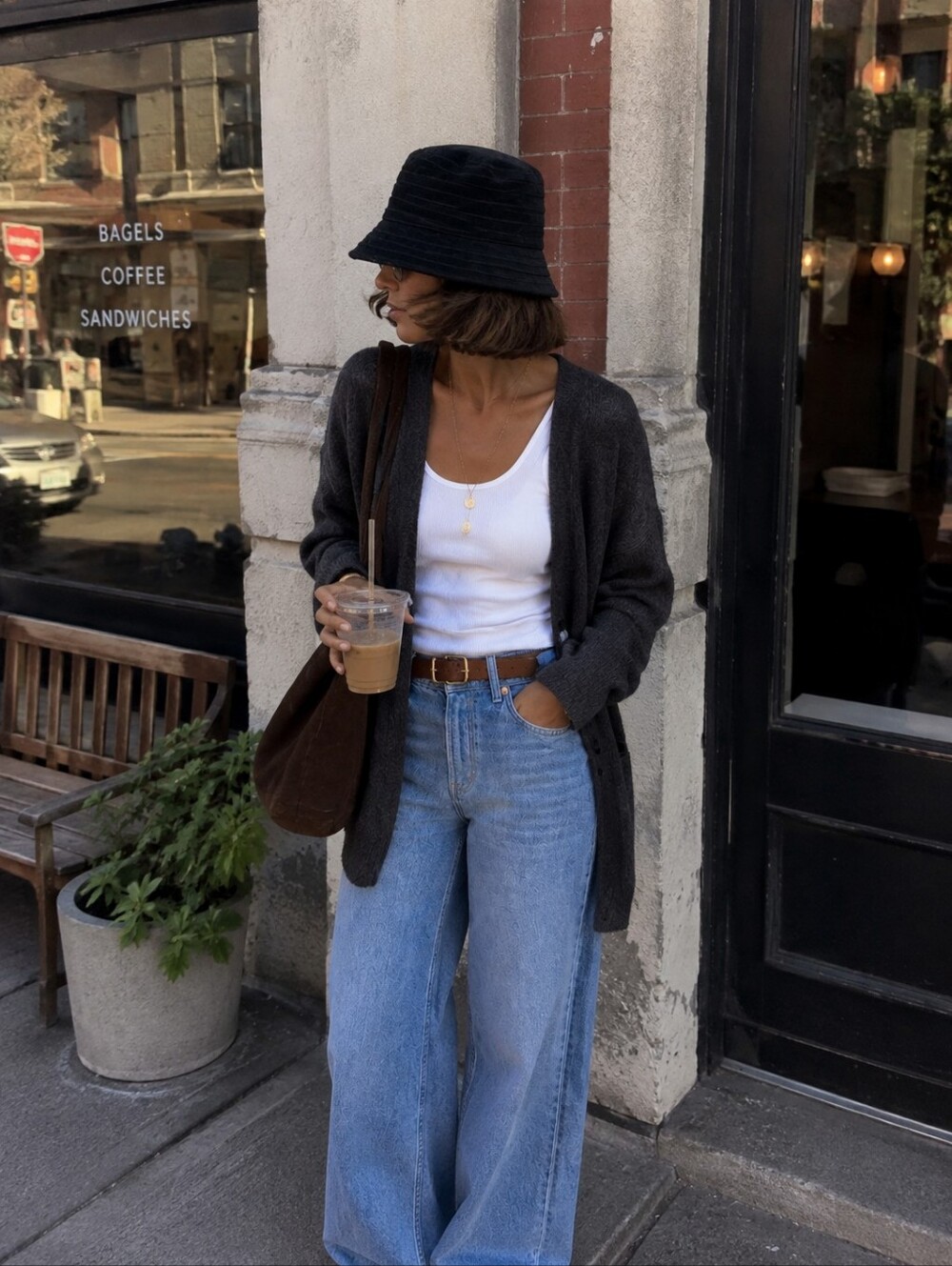 Black Suede Leather Bucket Hat - Picture 2 of 12